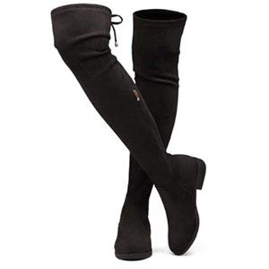 Over the Knee Thigh High Flat Black Suede Sock Boots, Women's 6, Wide Calf